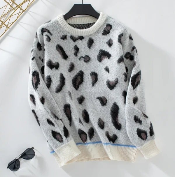Pull léopard femme manches longues brossé