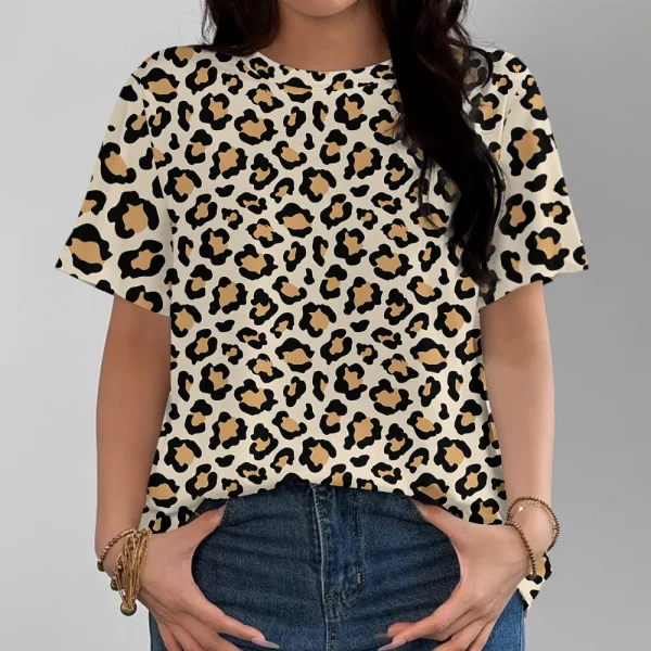 T-shirt léopard femme casual – col rond café léger