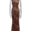 Robe léopard sexy femme – Maxi bodycon dos nu avec col rond