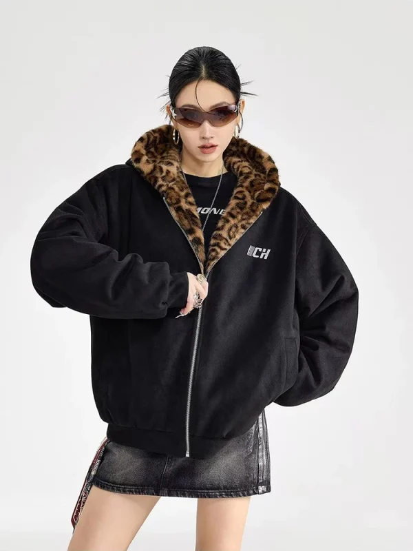 Veste femme léopard à capuche oreilles – Chaude et originale