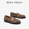 Mocassins léopard femme – cuir véritable et talon carré