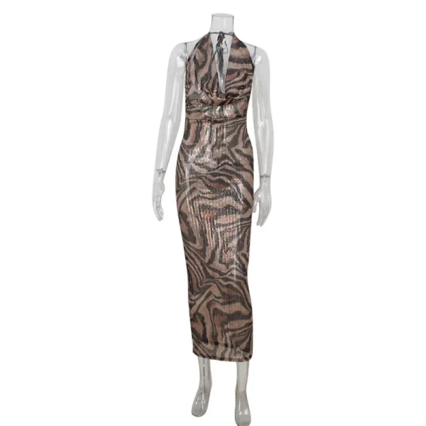 Robe léopard femme sequins – Dos nu et coupe slim élégante
