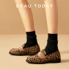 Mocassins léopard femme – cuir véritable et talon carré