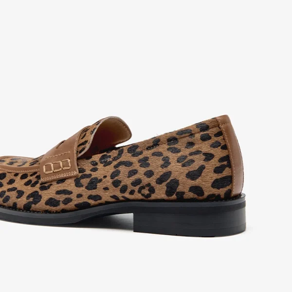 Mocassins léopard femme – cuir véritable et talon carré