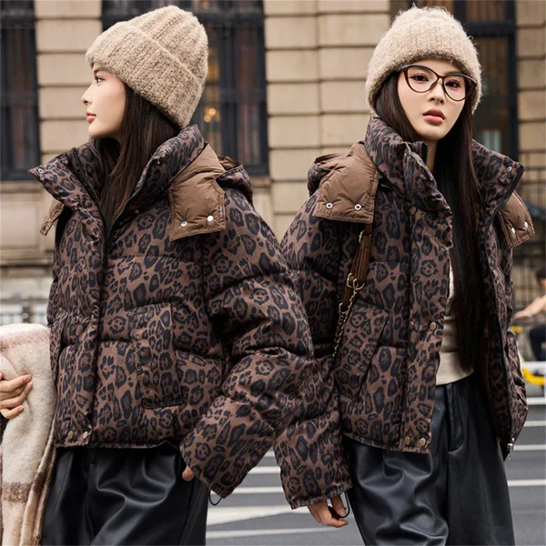 Blouson imprimé léopard femme à capuche – Court et décontracté