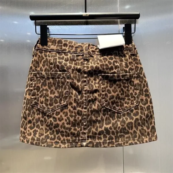 Mini jupe léopard femme en jean – taille haute sexy café denim
