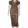 Robe imprimée léopard femme – Bodycon paillettes, col en V
