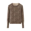 Pull léopard femme col rond tricoté – Mode automne