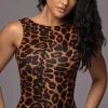 Robe léopard sexy femme – Maxi bodycon dos nu avec col rond