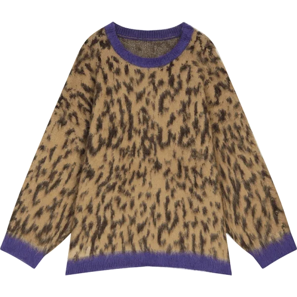 Pull léopard oversize col violet femme