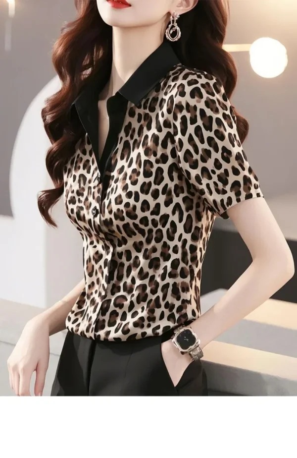 Chemise léopard femme en chiffon slim