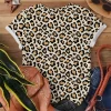 T-shirt léopard femme casual – col rond café léger