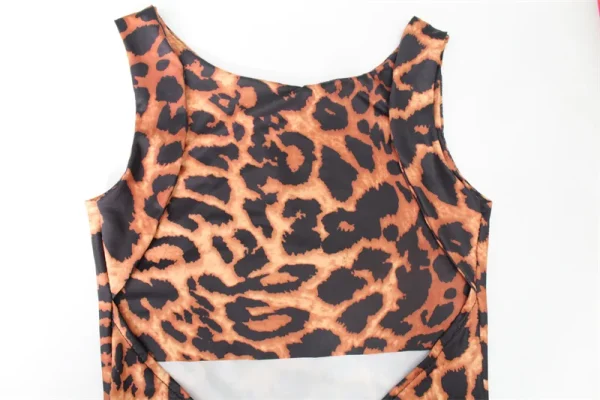 Robe léopard sexy femme – Maxi bodycon dos nu avec col rond