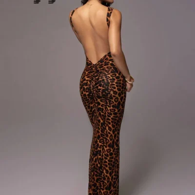 robe leopard sexy femme maxi