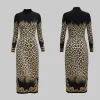 Robe léopard femme vintage – Maxi à manches longues et taille haute