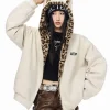 Veste femme léopard à capuche oreilles – Chaude et originale
