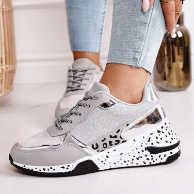 baskets leopard compensée femme beige