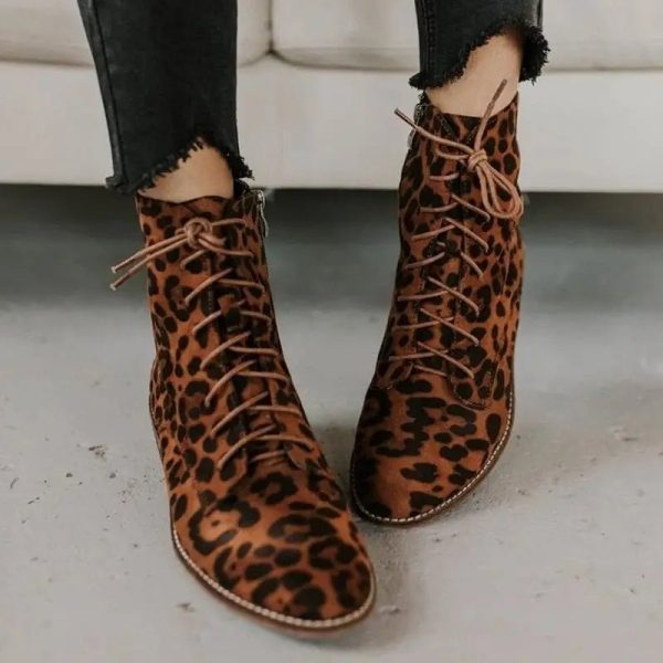 Bottines Lacets Léopard Petits Talons