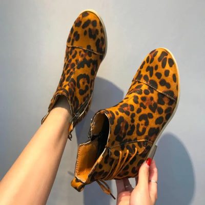 Bottines Léopard à Fermeture Éclair Jaunes
