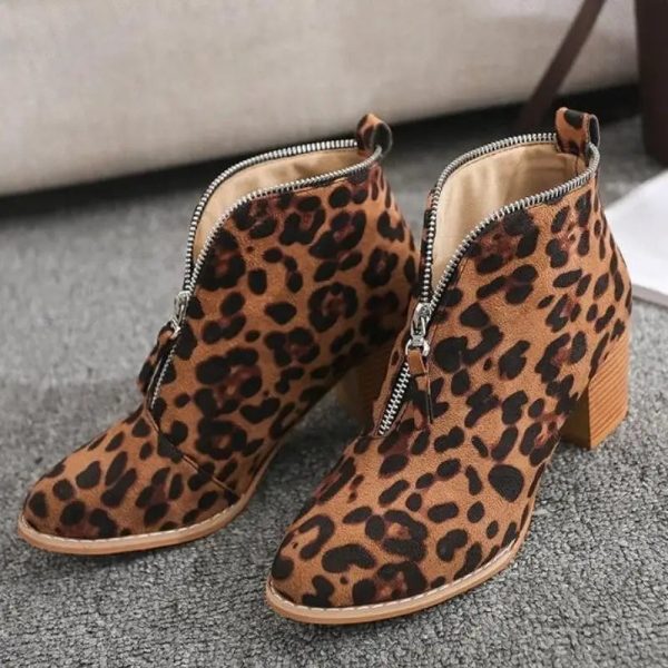 Bottines Léopard à Talons Camel