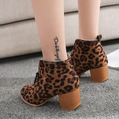 Bottines Léopard à Talons Camel