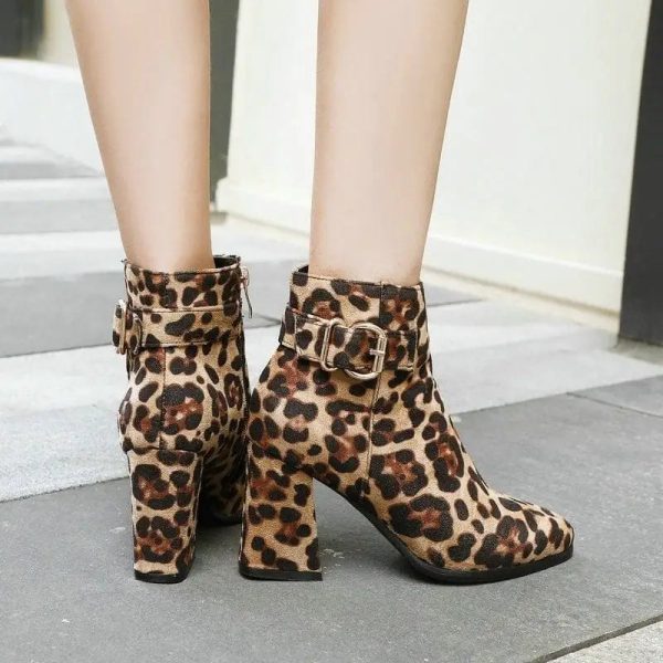 Bottines Léopard Beige à Talons Évasés