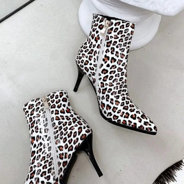 Bottines Léopard Blanches à Talons