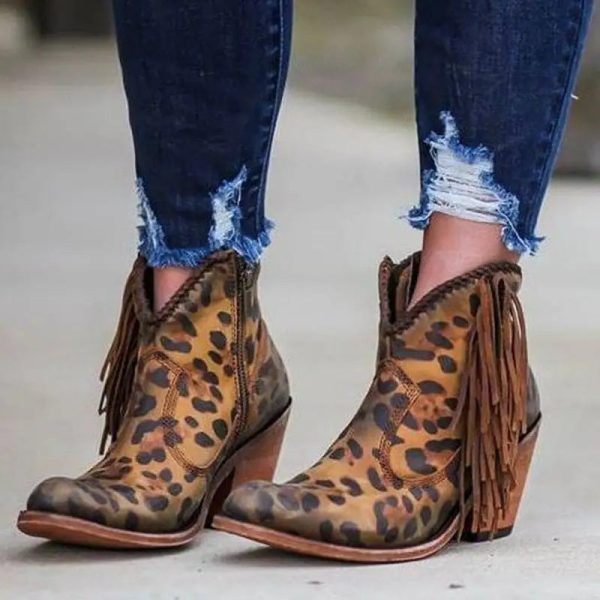 Bottines Léopard Femme à Franges