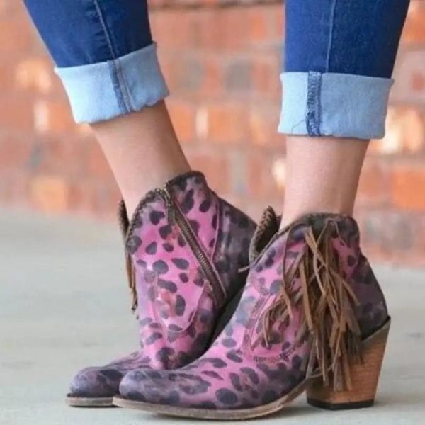 Bottines Léopard Femme à Franges