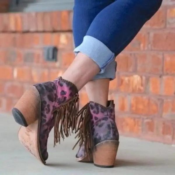 Bottines Léopard Femme Roses à Franges