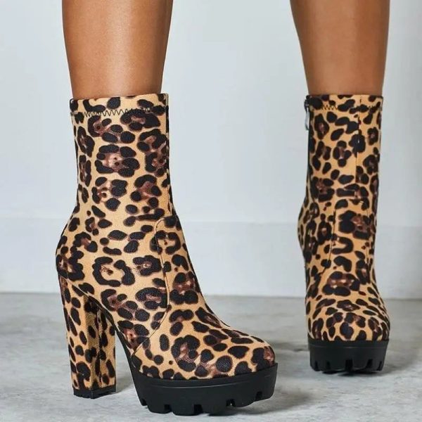 Bottines Motif Léopard à Hauts Talons