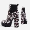 Bottines Motif Léopard à Hauts Talons Blanches