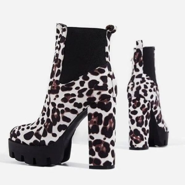 Bottines Motif Léopard à Hauts Talons Blanches