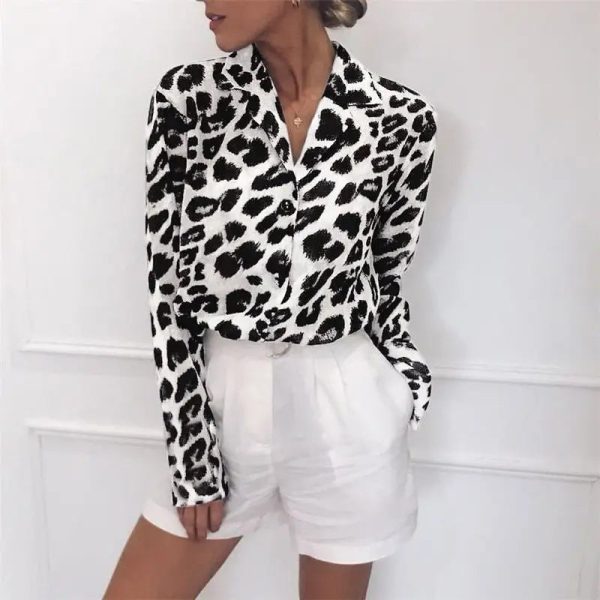 Chemisier Femme Motif Léopard Blanc