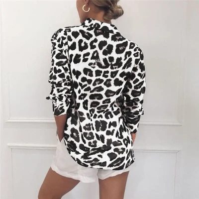 Chemisier Femme Motif Léopard Blanc