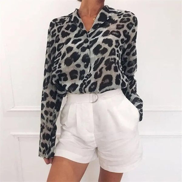 Chemisier Femme Motif Léopard Gris