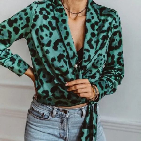 Chemisier Léopard Élégant Vert