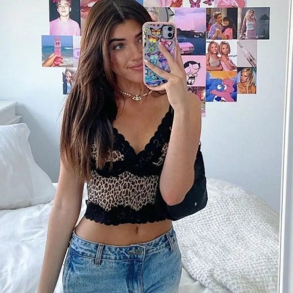 Crop Top Léopard Lingerie Noir