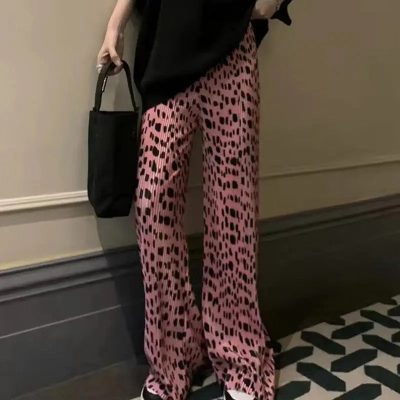 Pantalon Coupe Fluide Rose Léopard
