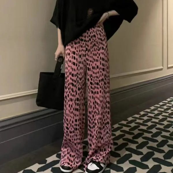 Pantalon Coupe Fluide Rose Léopard