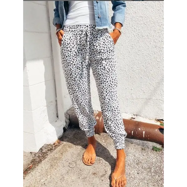 Pantalon Fluide Léopard Printemps-Été Blanc