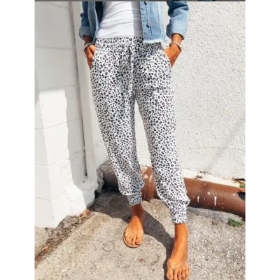 Pantalon Fluide Léopard Printemps-Été Blanc