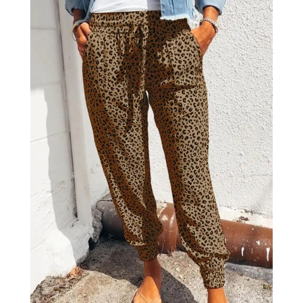 Pantalon Fluide Léopard Printemps-Été Marron