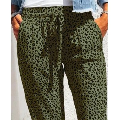 Pantalon Fluide Léopard Printemps-Été Vert