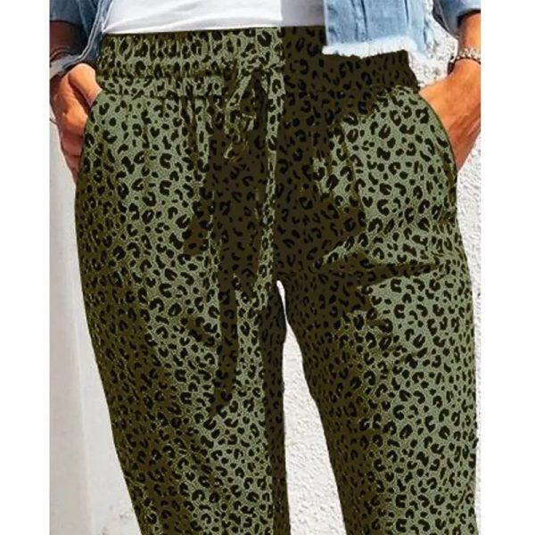 Pantalon Fluide Léopard Printemps-Été Vert