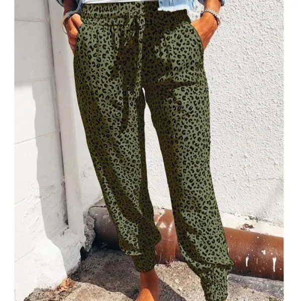 Pantalon Fluide Léopard Printemps-Été Vert