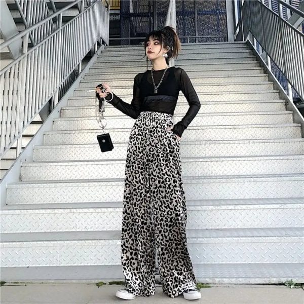 Pantalon Large Léopard Blanc
