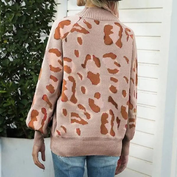 Pull Léopard Col Cheminé Beige
