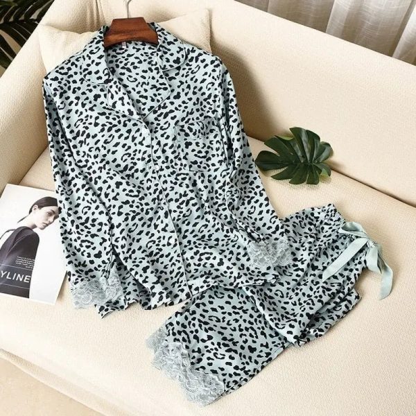 Pyjama Léopard Dentelle Bleu