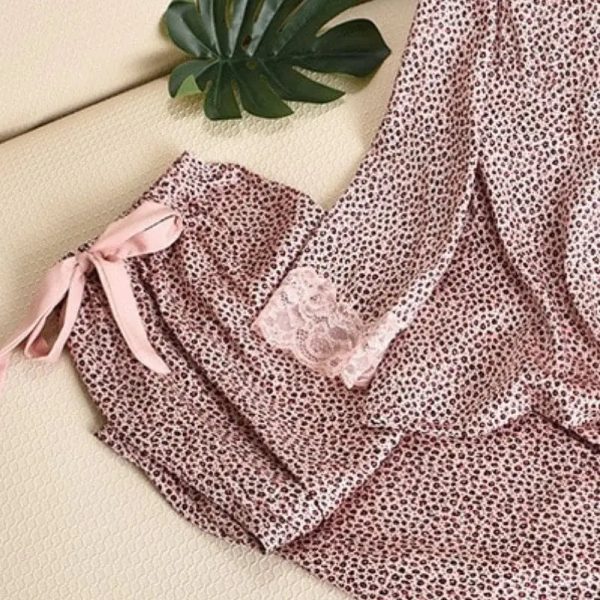 Pyjama Léopard Dentelle Rose